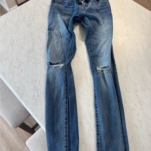 BKE Blue Skinny Jeans with Distressed Details